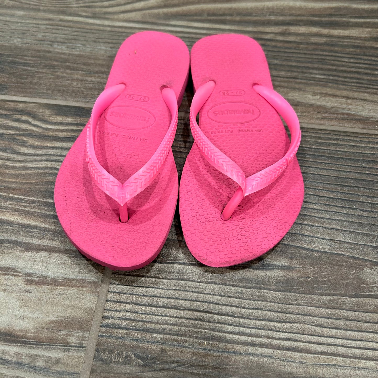 Girls Size 27/28 - (Fit Like 11-12 Toddler) Havaianas Pink Flip Flops - Good Used Condition