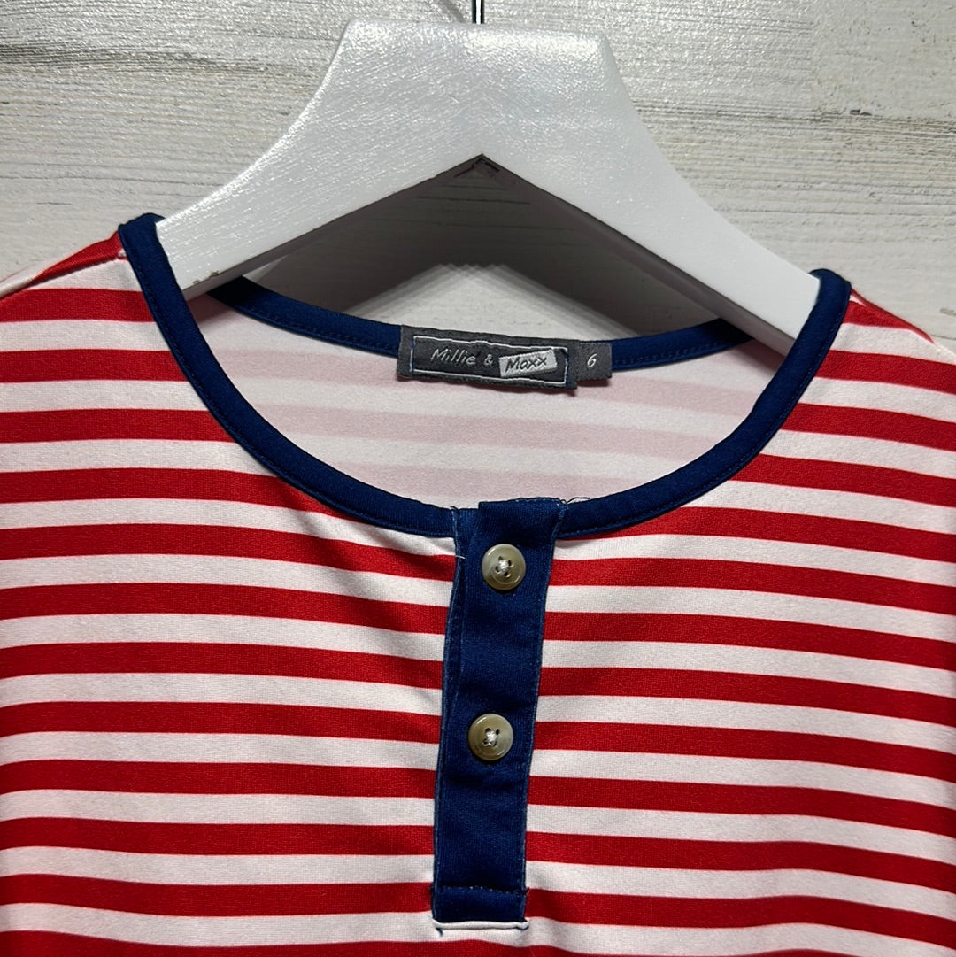 Boys Size 6 Millie and Maxx Red Striped Henley Shirt - Good Used Condition