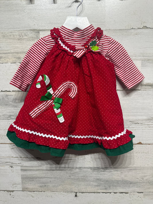 Size 9m Candycane Applique Holiday Ric Rac Dress with Striped Undershirt - Very Good Used Condition