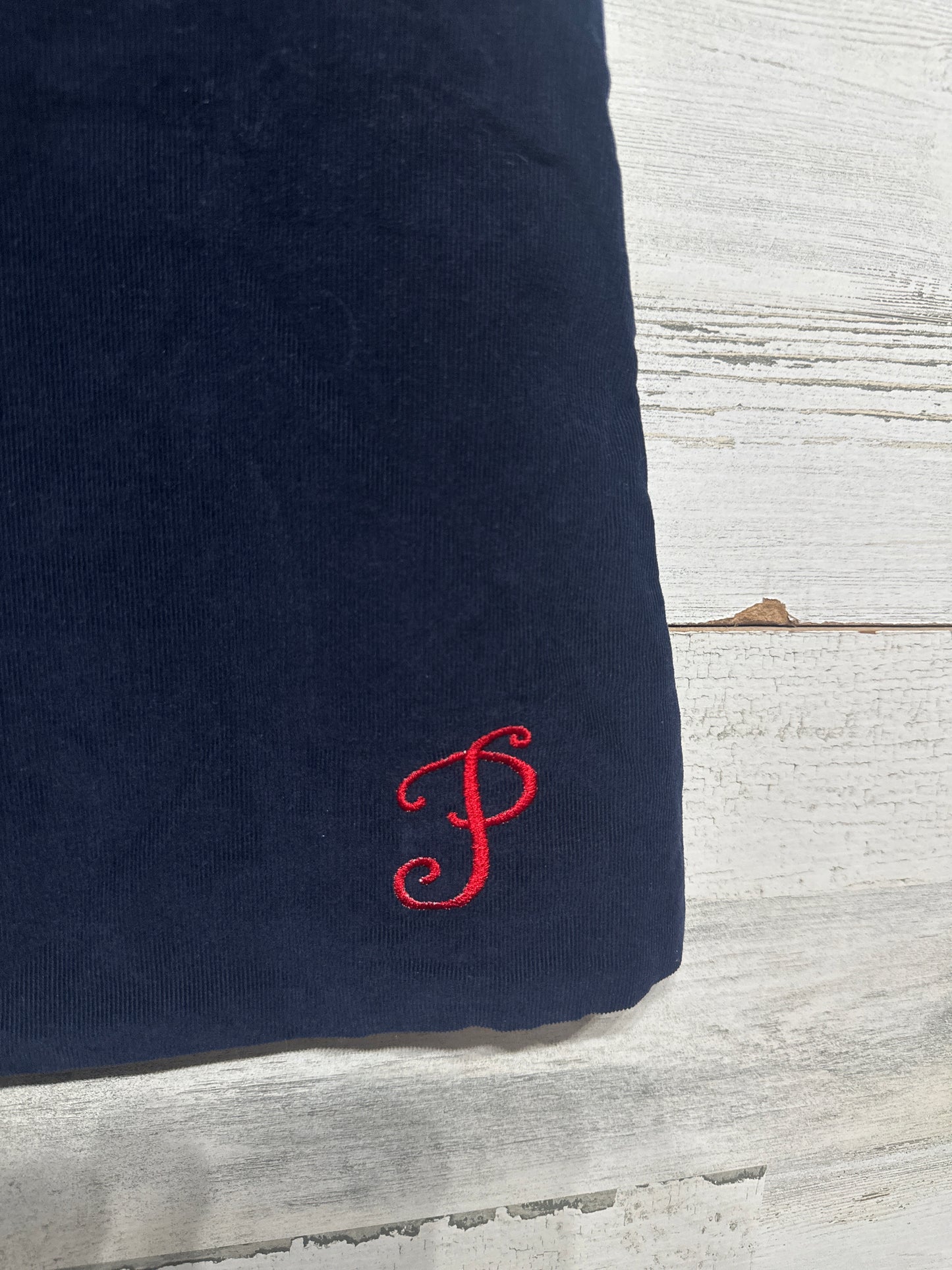 Girls Size 4t TBBC Navy Cord Embroidered “P” Jumper Dress - Very Good Used Condition