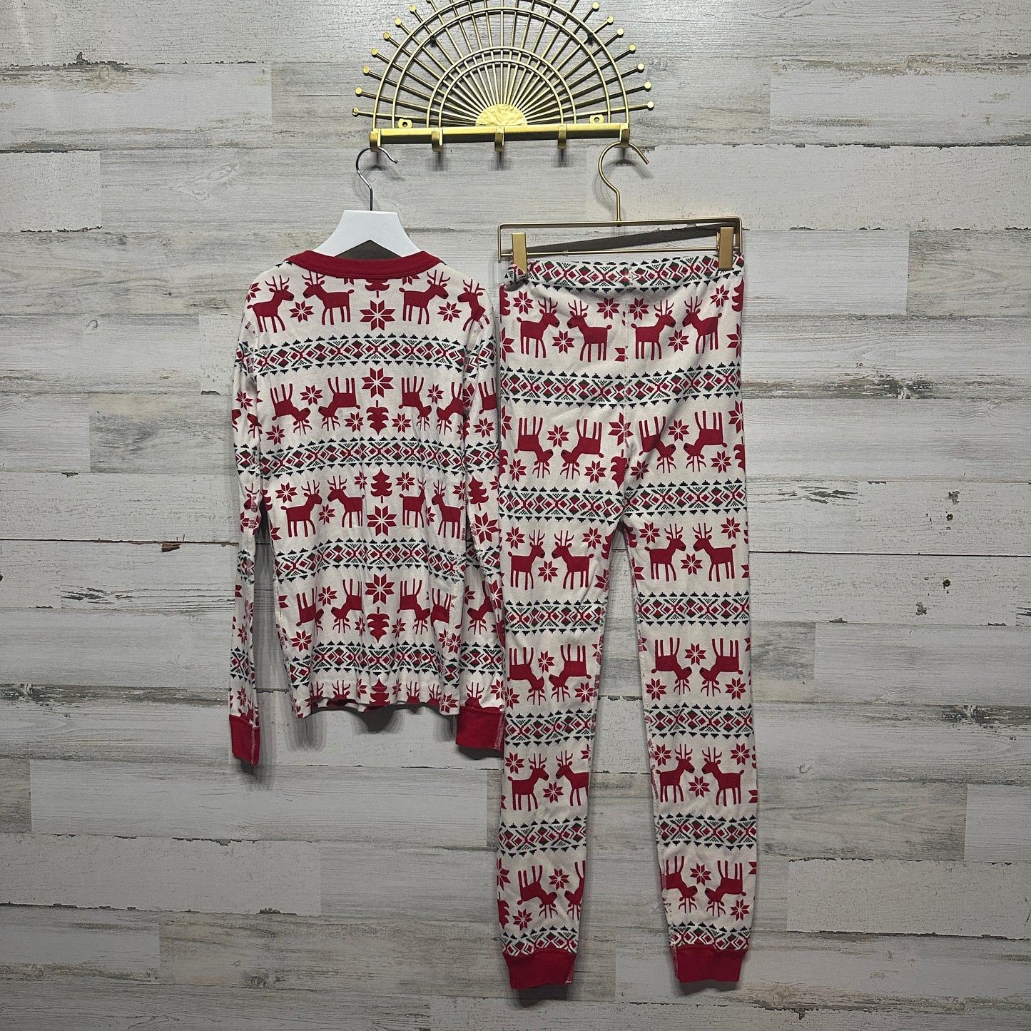 Size 12 (150 cm) Hanna Andersson Holiday Reindeer Two Piece PJ Set - Good Used Condition