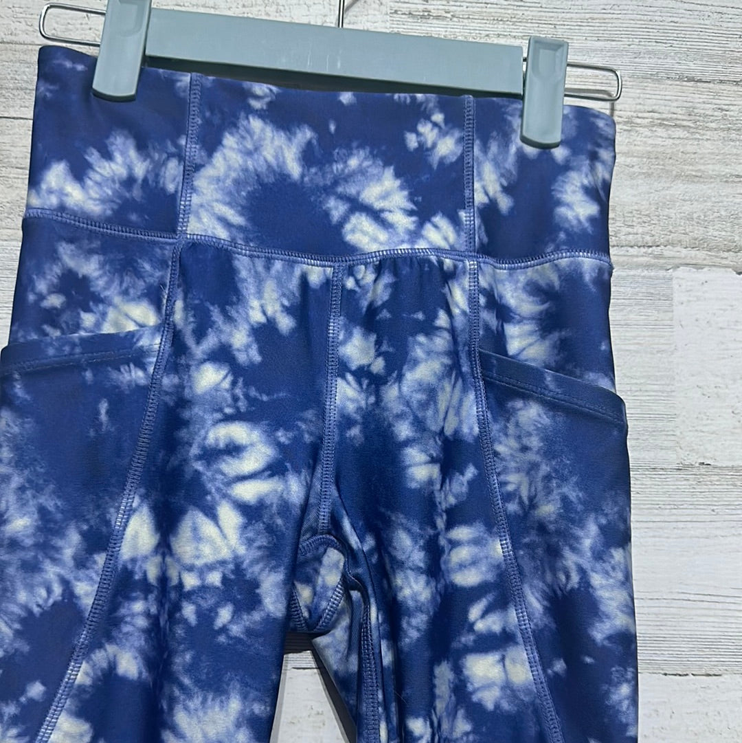 Girls Size 10 Gap Teen blue tie dye side pocket active leggings - very good used condition