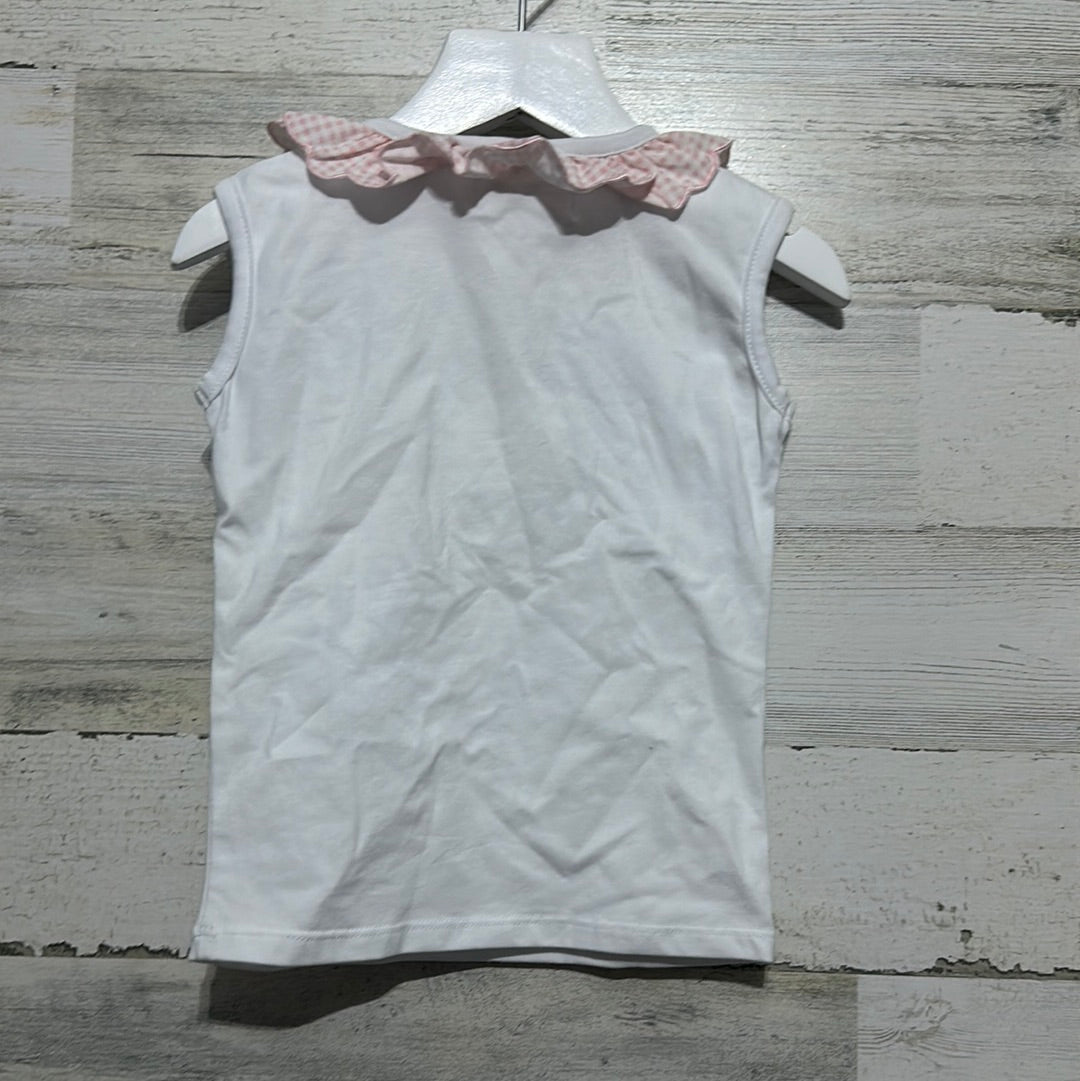 Girls Size 8T Sal and Pimenta white sleeveless shirt with pink plaid ruffle collar -new with tags