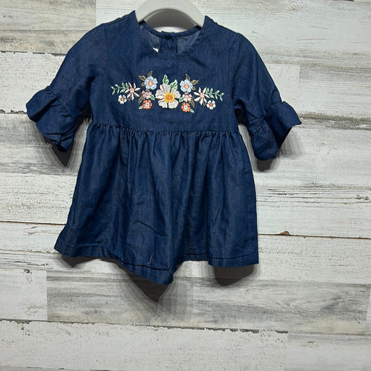 Girls Size 2t Bonnie Jean Chambray Dress with Floral Embroidery - Very Good Used Condition