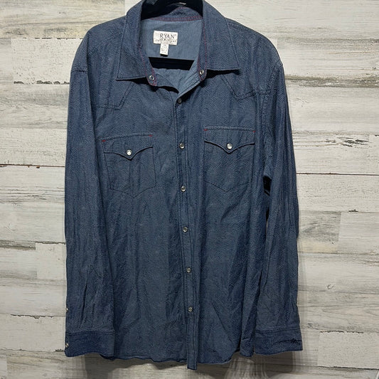 Men's Size XXL Ryan Michael Silk Blend Blue Swirl Pearl Snap Shirt - Very Good Used Condition