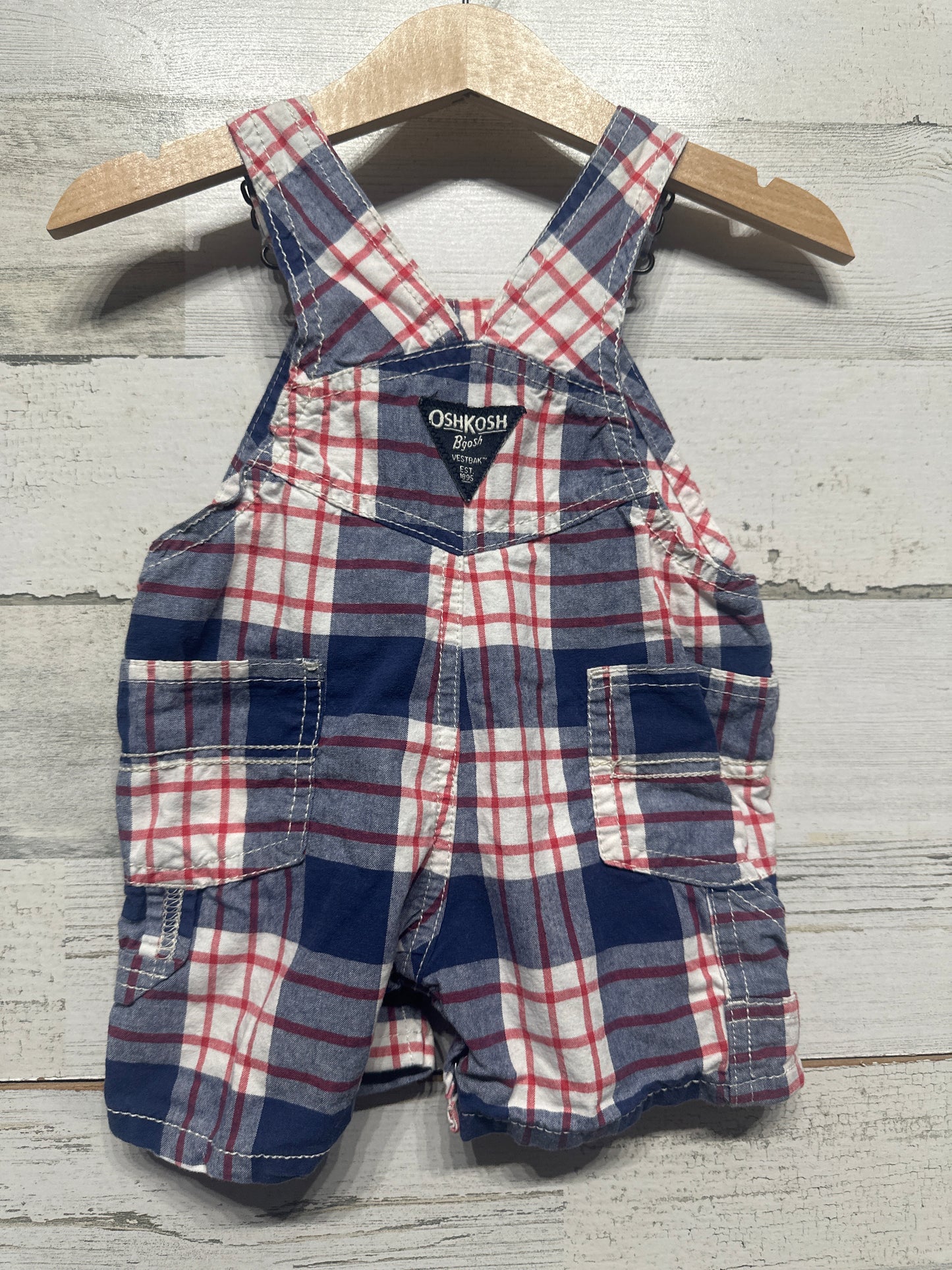 Boys Size 6m Osh Kosh Plaid Overalls - Good Used Condition