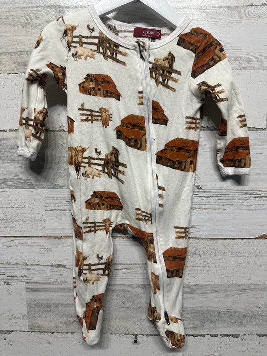 Size 6-9m Milkbarn Farm Print Organic Cotton Footed Sleeper - Good Used Condition