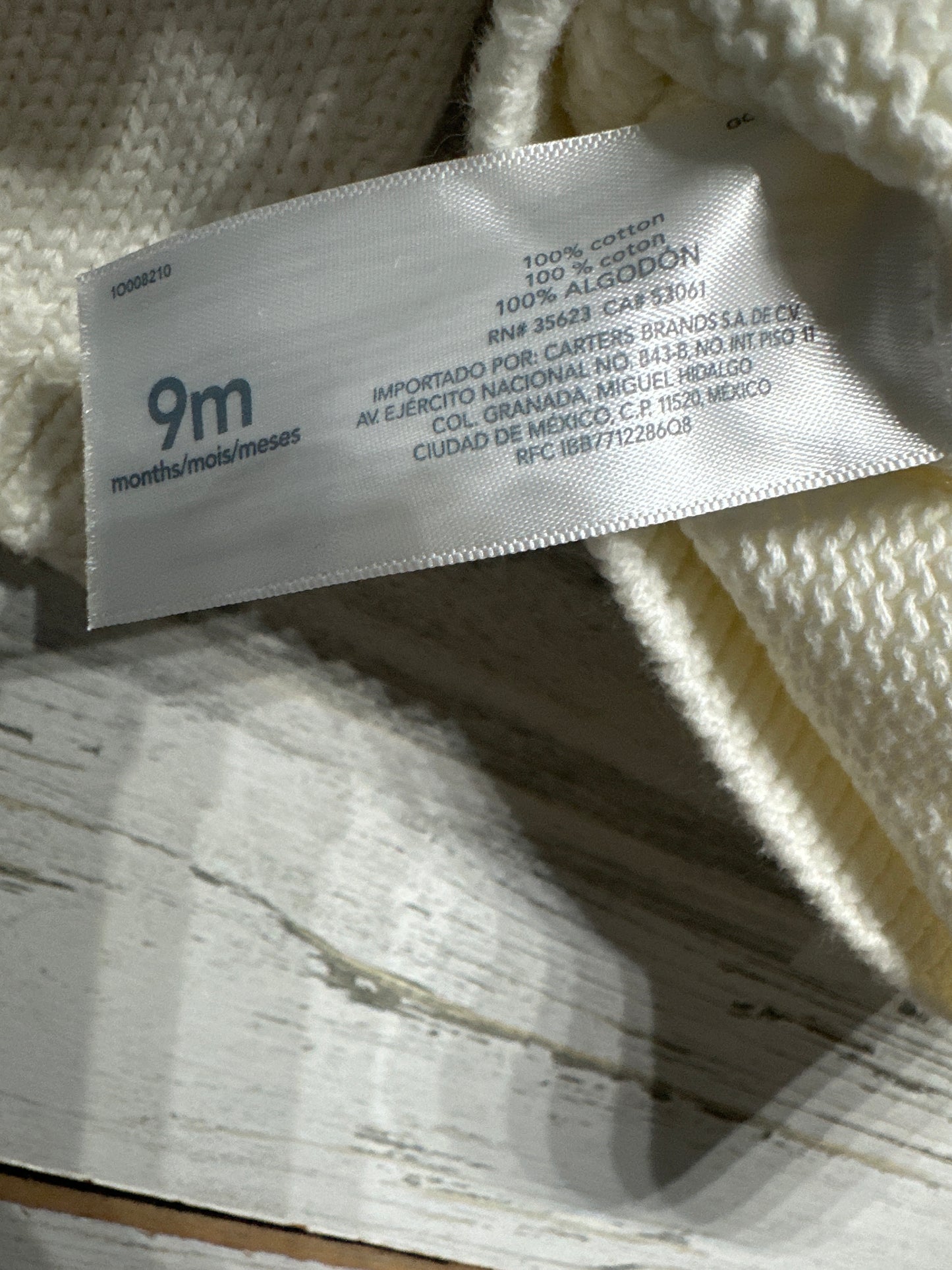 Size 9m Carter's Cream Sweater - Very Good Used Condition