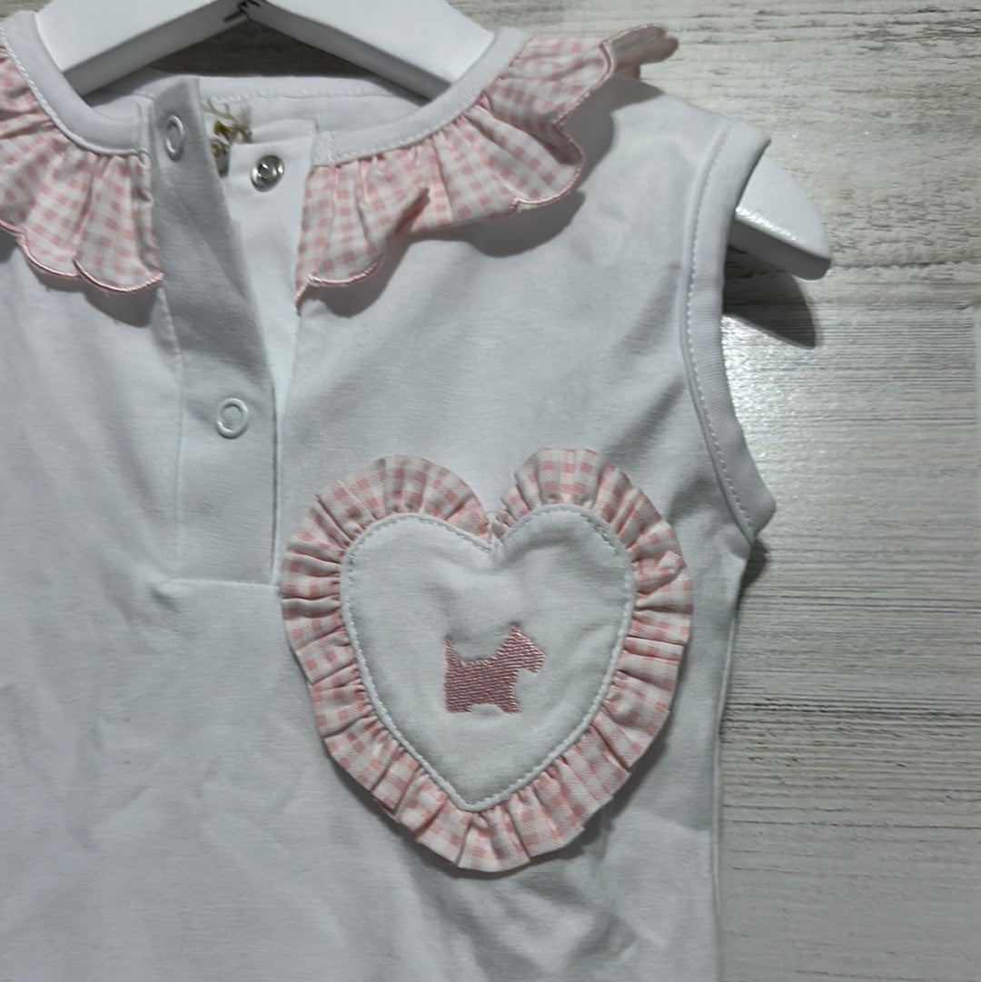 Girls Size 8T Sal and Pimenta white sleeveless shirt with pink plaid ruffle collar -new with tags