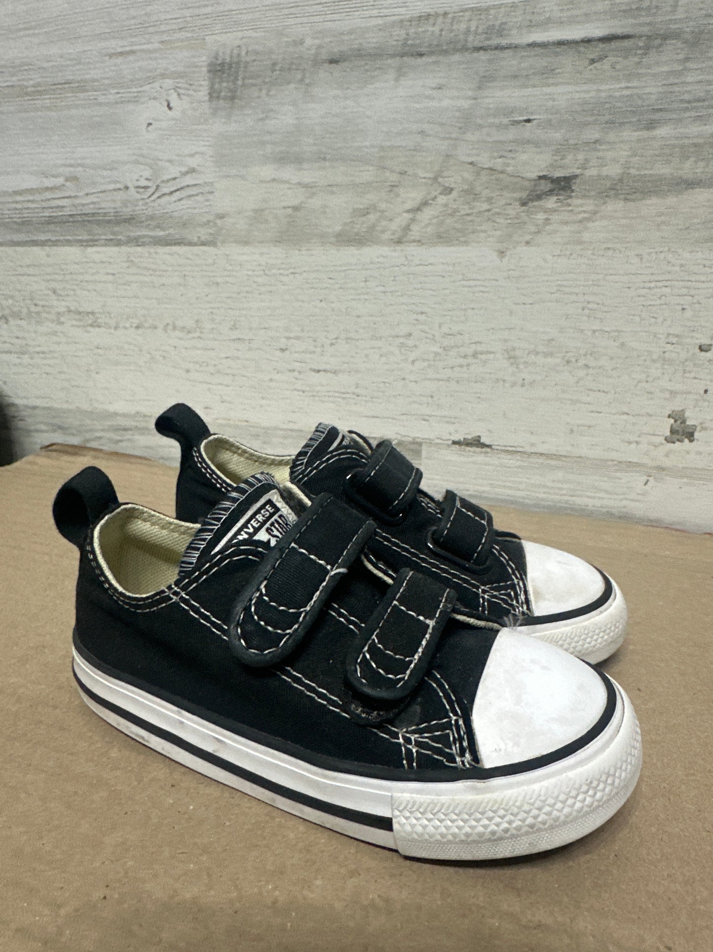 Size 8 Toddler Converse Black Velcro Shoes - Good Used Condition*