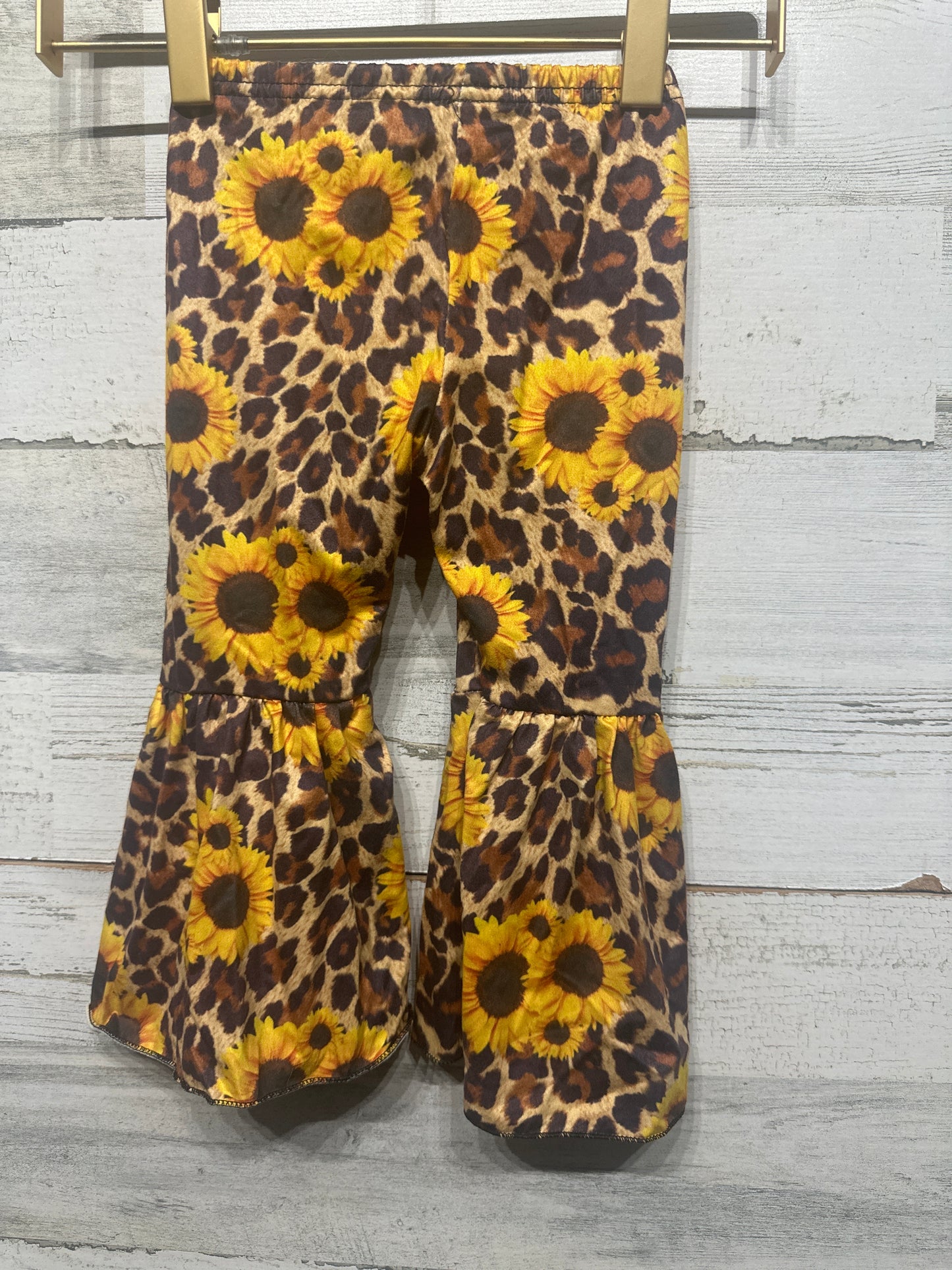 Girls Size 6-12m Leopard Sunflower Flared Pants - Very Good Used Condition