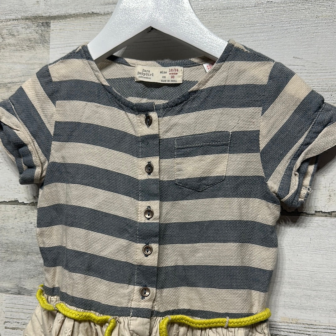 Girls Size 18-24m Zara Striped Dress with Rope Belt - Play Condition