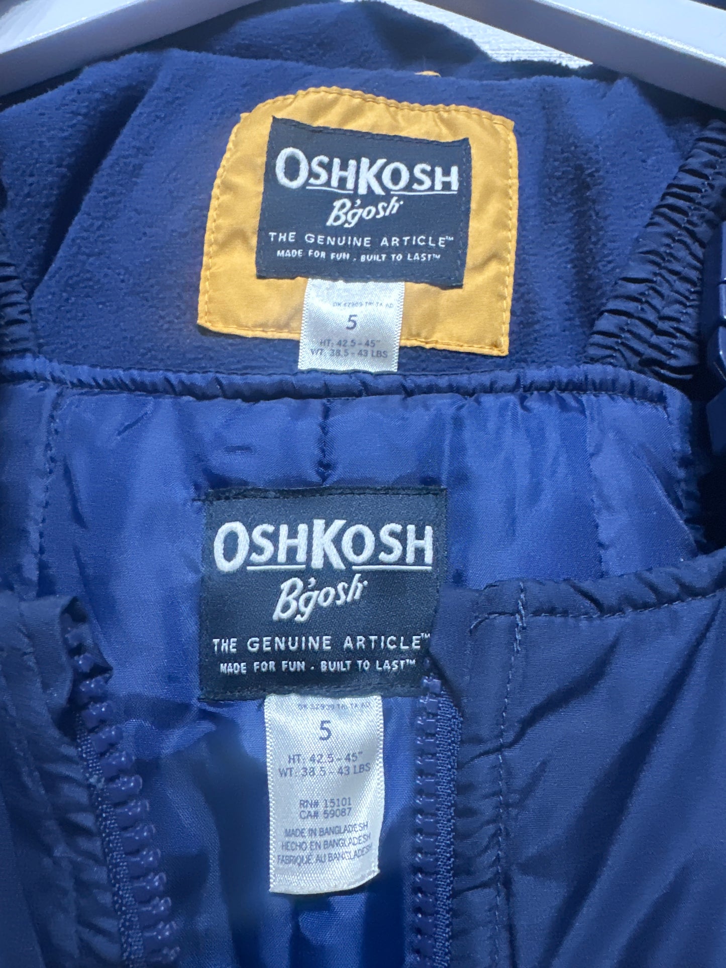 Boys Size 5 Osh Kosh Snowbib and Jacket Set - Good Used Condition