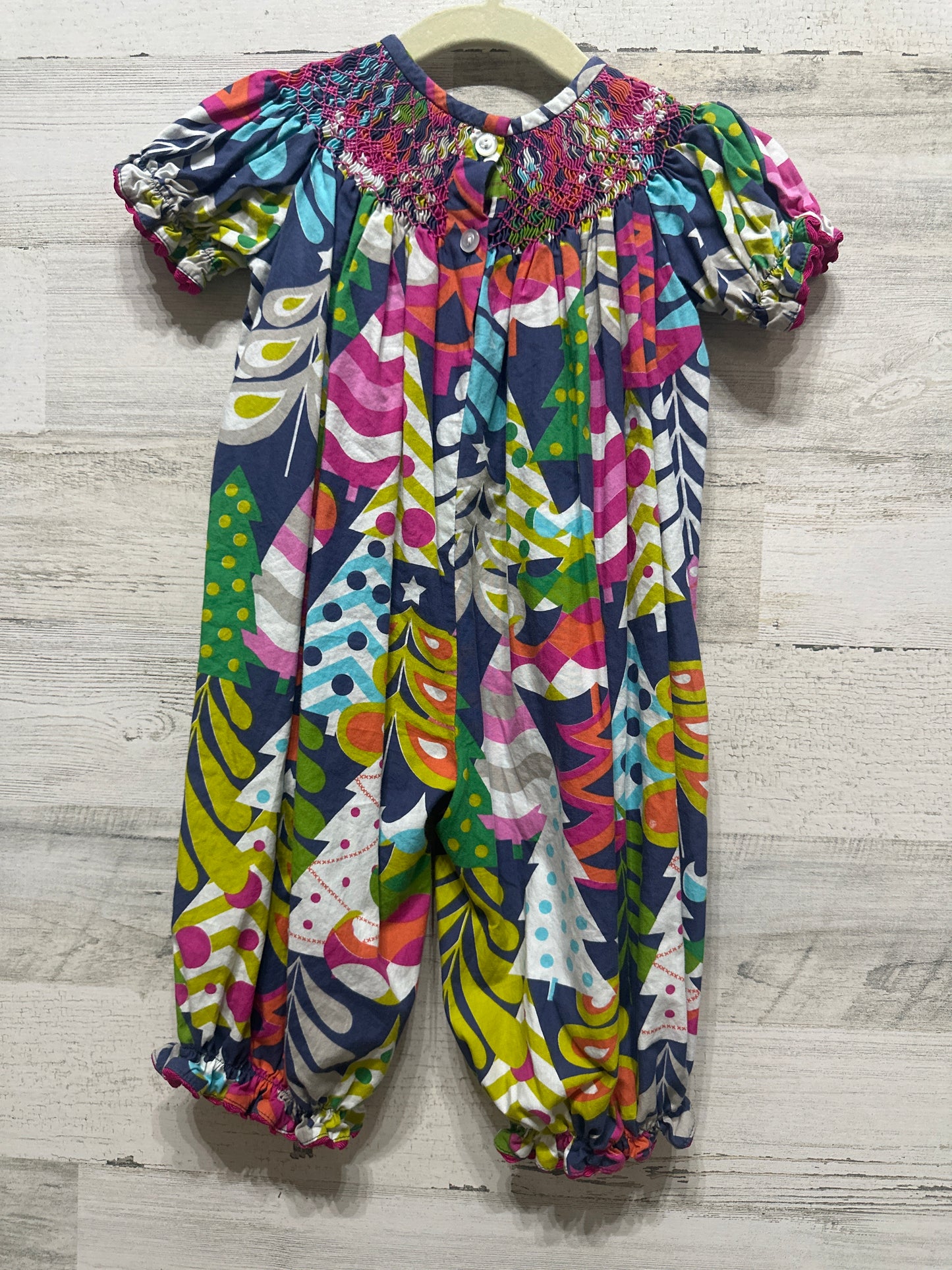 Girls Size 12m Castles & Crowns Smocked Tree Romper - Very Good Used Condition