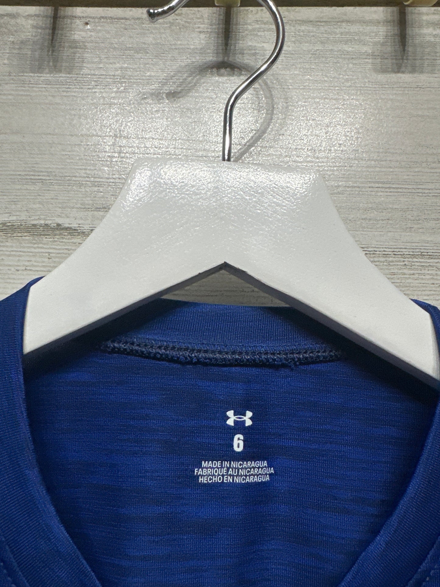 Boys Size 6 Under Armour Blue Drifit Shirt - Very Good Used Condition