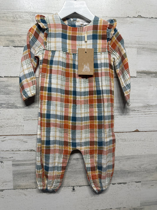 Size 6-12m Angel Dear Plaid Ruffle Long Sleeve Plaid Muslin Cotton Romper - New With Tags
