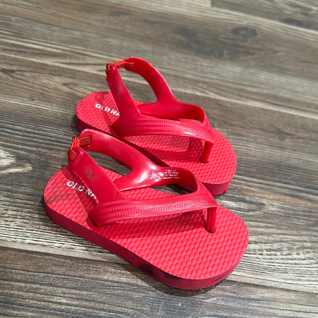 Boys Size 5 Toddler Red Flip Flops With Heel Strap - good used condition