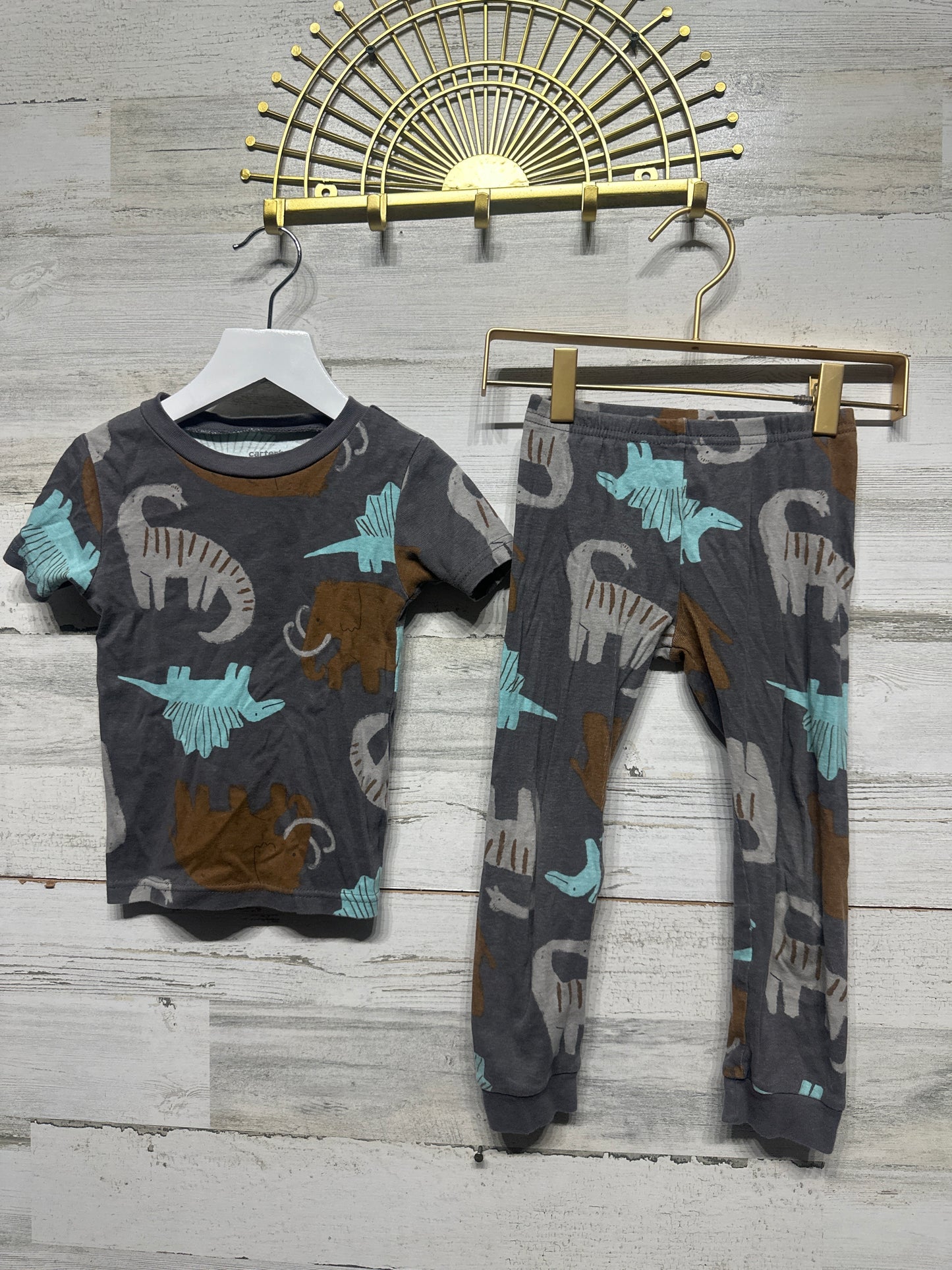 Boys Size 4t Carters Cotton Prehistoric Pajama Set - Good Used Condition