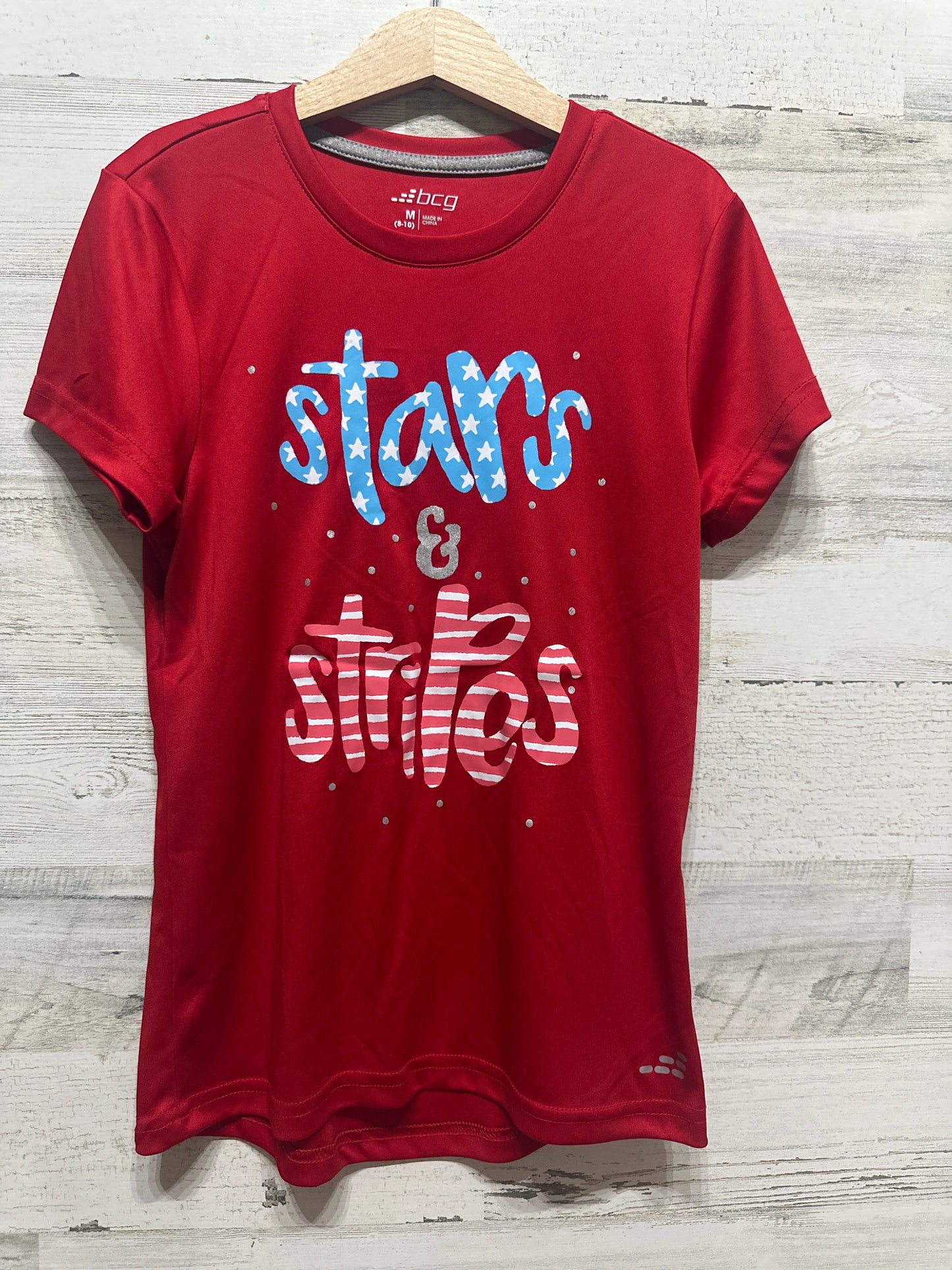 Girls Size 8-10 Medium BCG Stars and Stripes Shirt - Good Used Condition