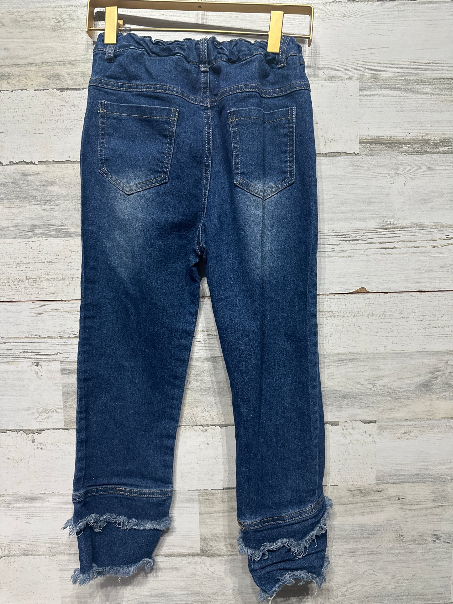 Girls Size 8-9 Adjustable Waist Double Fray Hem Jeans - Good Used Condition