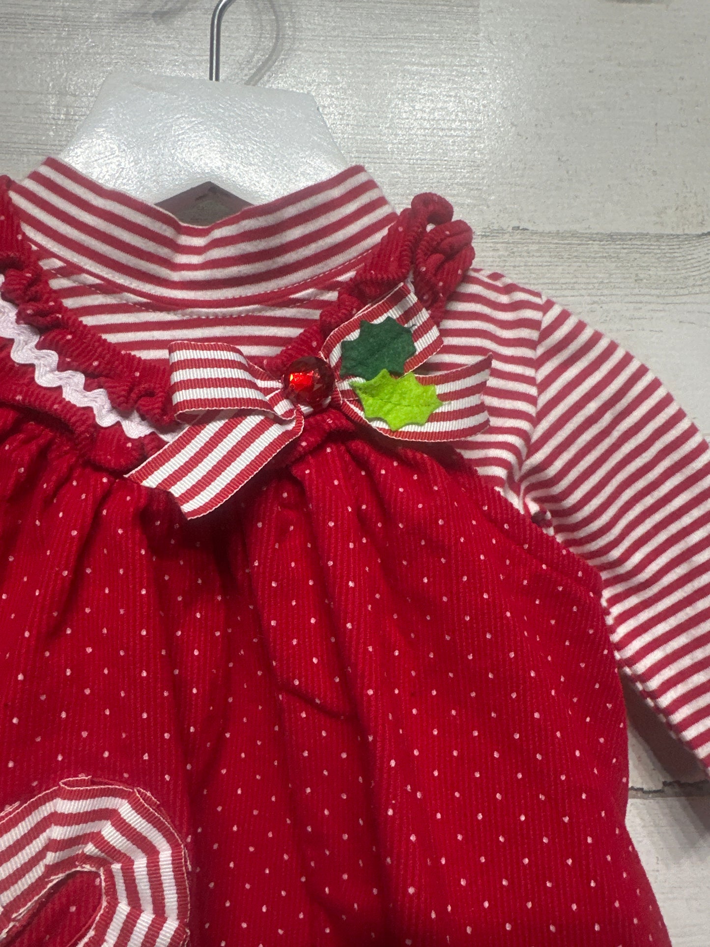Size 9m Candycane Applique Holiday Ric Rac Dress with Striped Undershirt - Very Good Used Condition