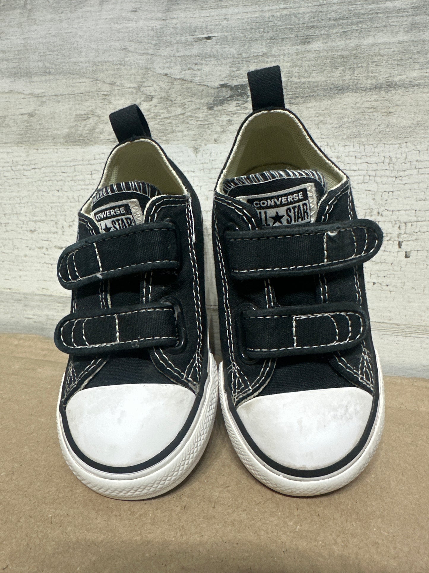 Size 8 Toddler Converse Black Velcro Shoes - Good Used Condition*