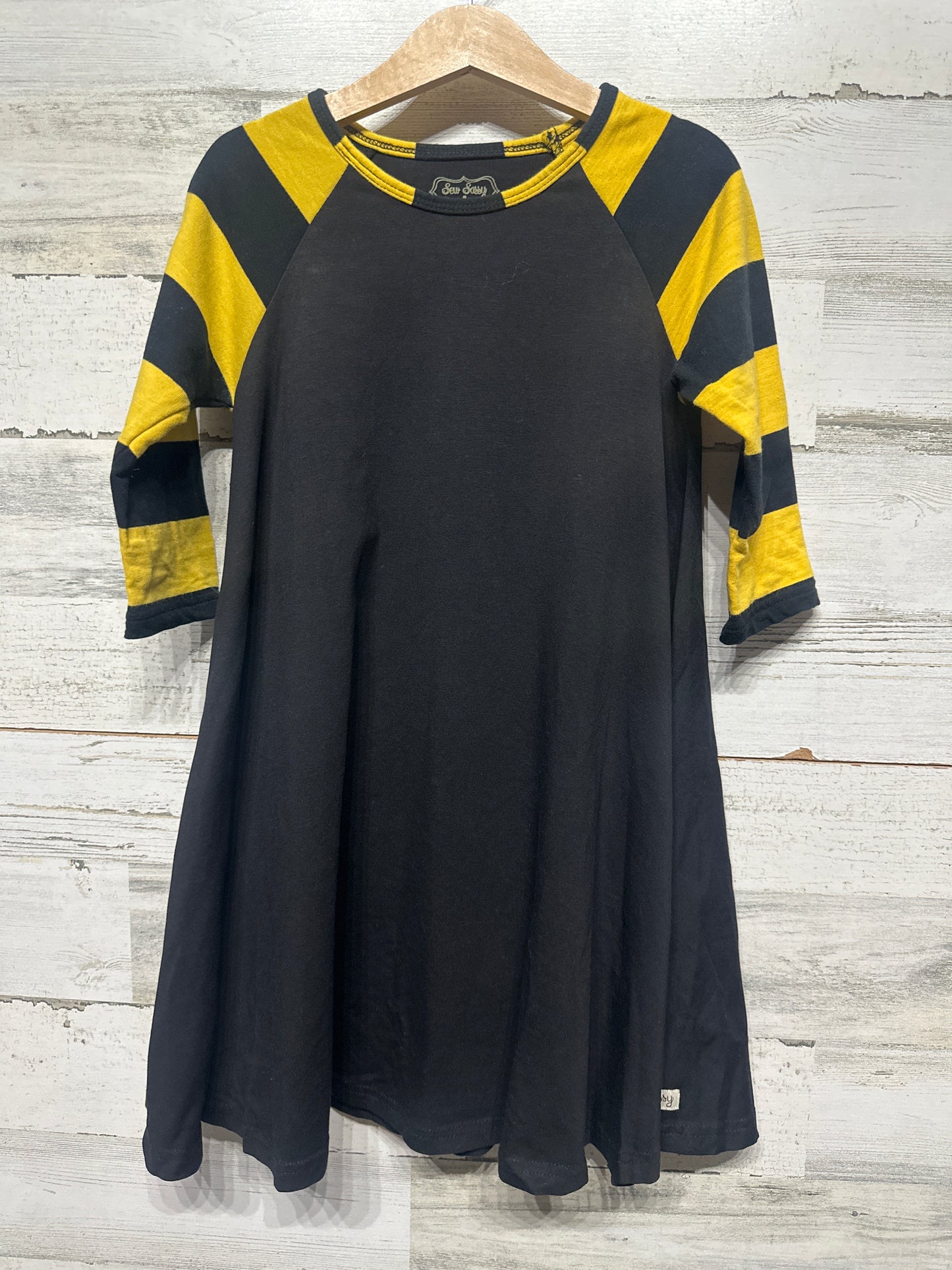 Size 8 Sew Sassy Black and Gold Striped Sleeve Dress - Very Good Used Condition