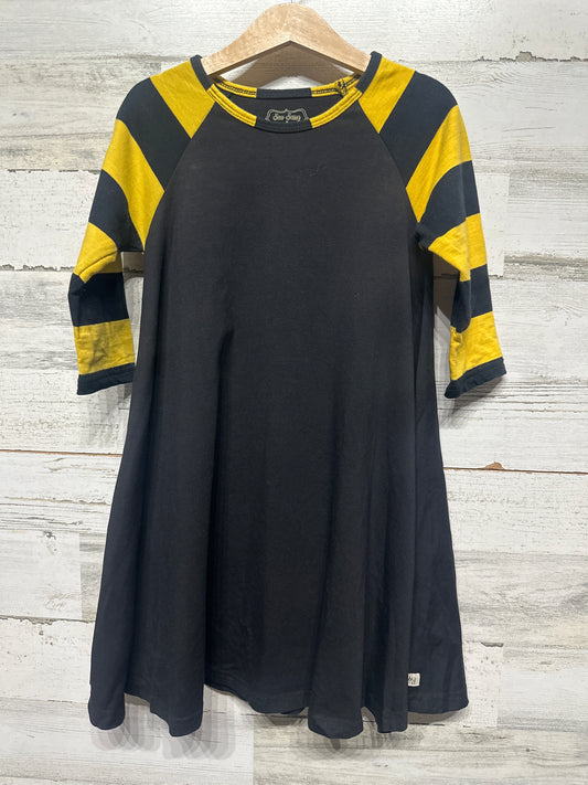 Size 8 Sew Sassy Black and Gold Striped Sleeve Dress - Very Good Used Condition