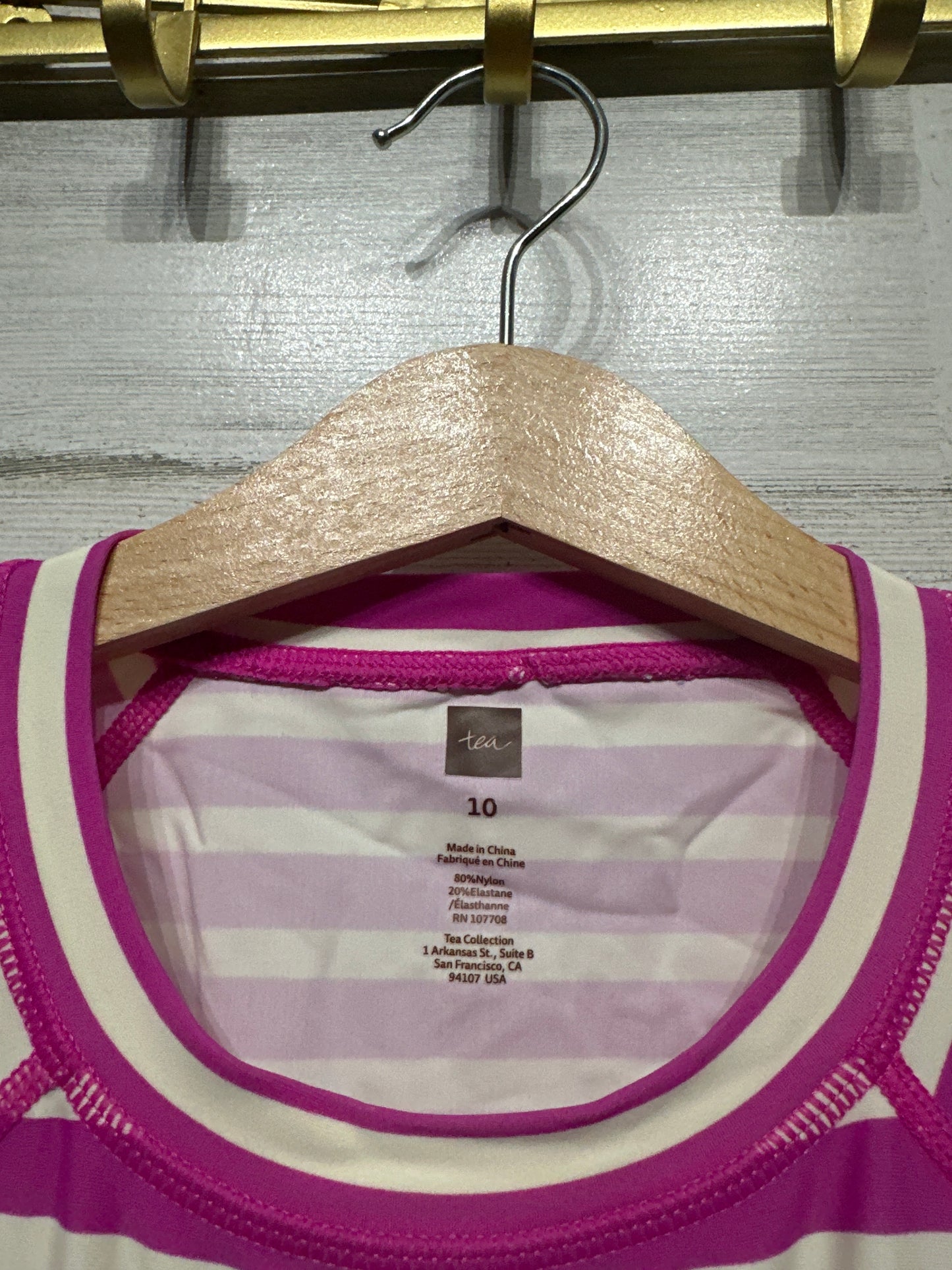 Girls Size 10 Tea Collection Striped Rash Guard - Good Used Condition