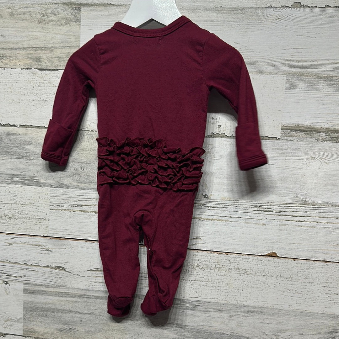 Girls Size 3m Starting Out Maroon Ruffle Footie - Good Used Condition