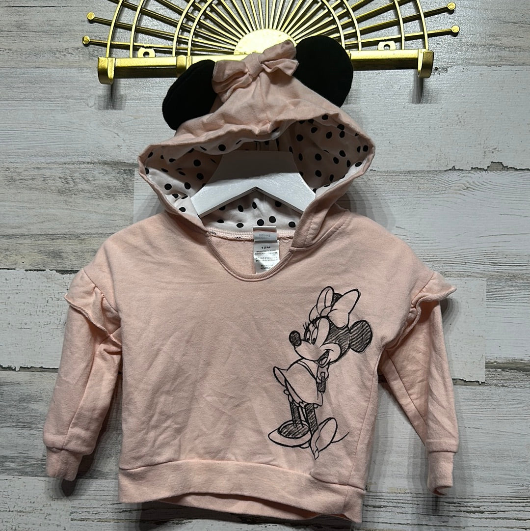 Girls Size 12m Disney Baby Minnie Mouse Hooded Sweatshirt with Mouse Ears - Good Used Condition