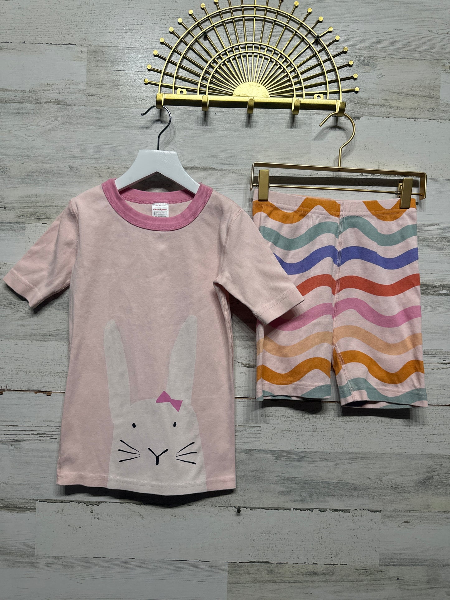 Girls Size 10 (140cm) Hanna Andersson Organic Cotton Bunny Pajama Set - Very Good Used Condition