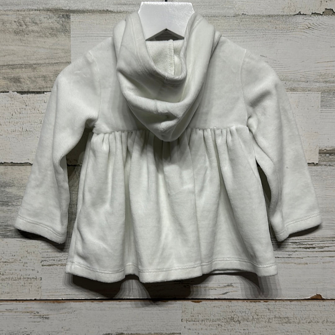 Girls Size 12m First Impressions White Velour Hooded Dress - Good Used Condition
