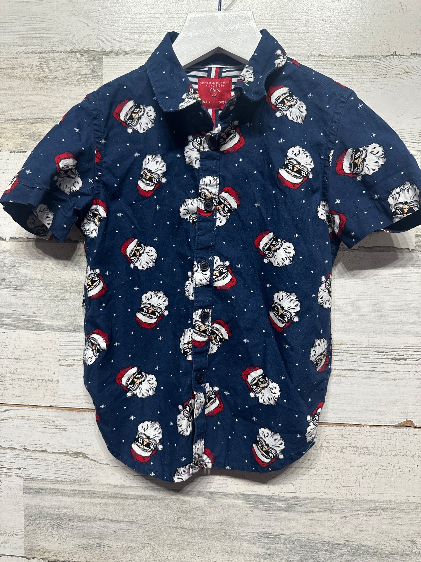 Size 4 Denim & Flower Holiday Santa Button Up Shirt - Very Good Used Condition