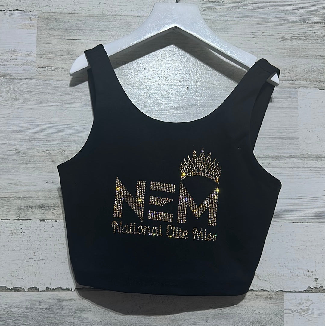 Girls Size Large (fits 10/12) NEM National Elite Miss rhinestone sports bra - good used condition