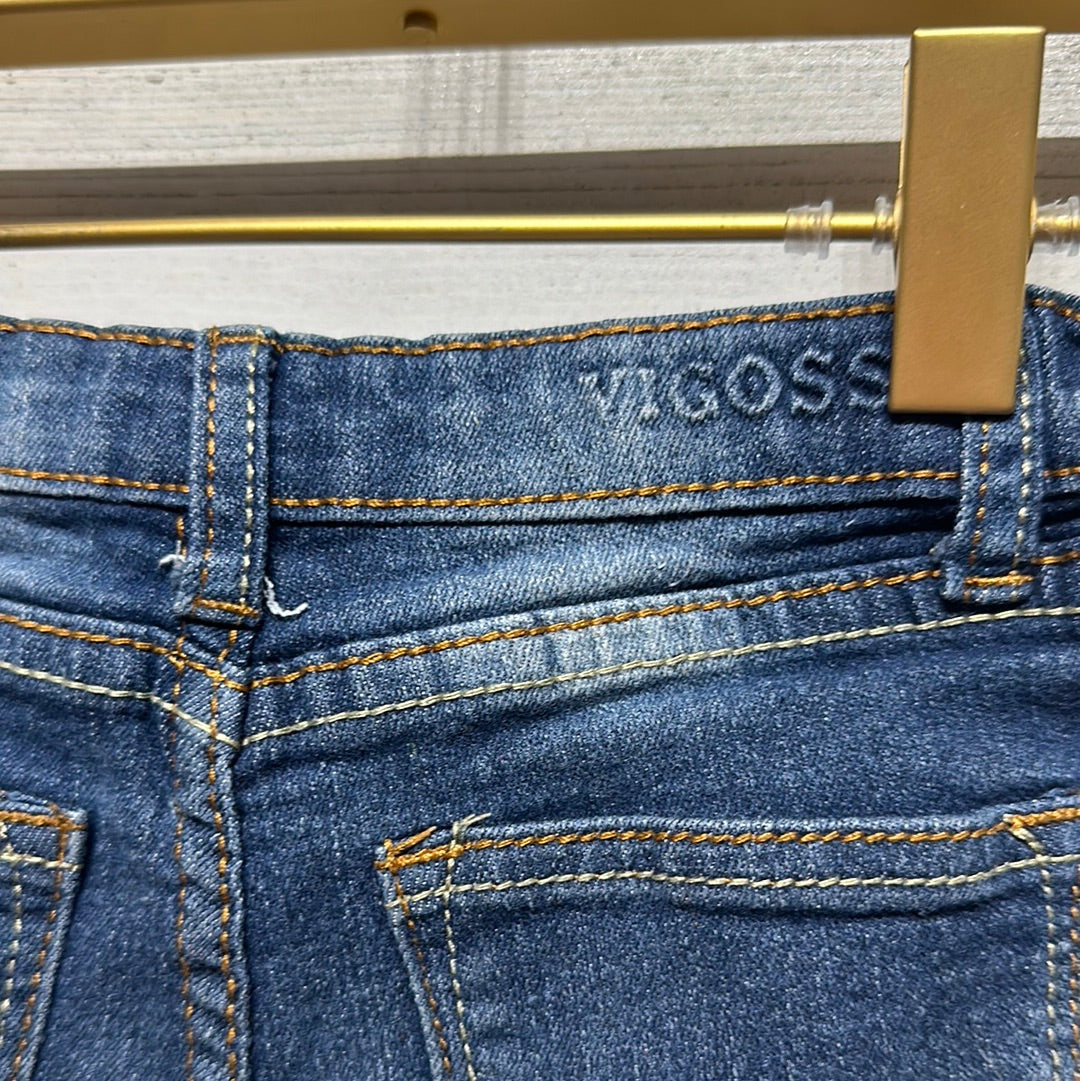 Girls Size 5 Vigoss Denim Adjustable Waist Shorts with Side Sparkle Stripes - Good Used Condition