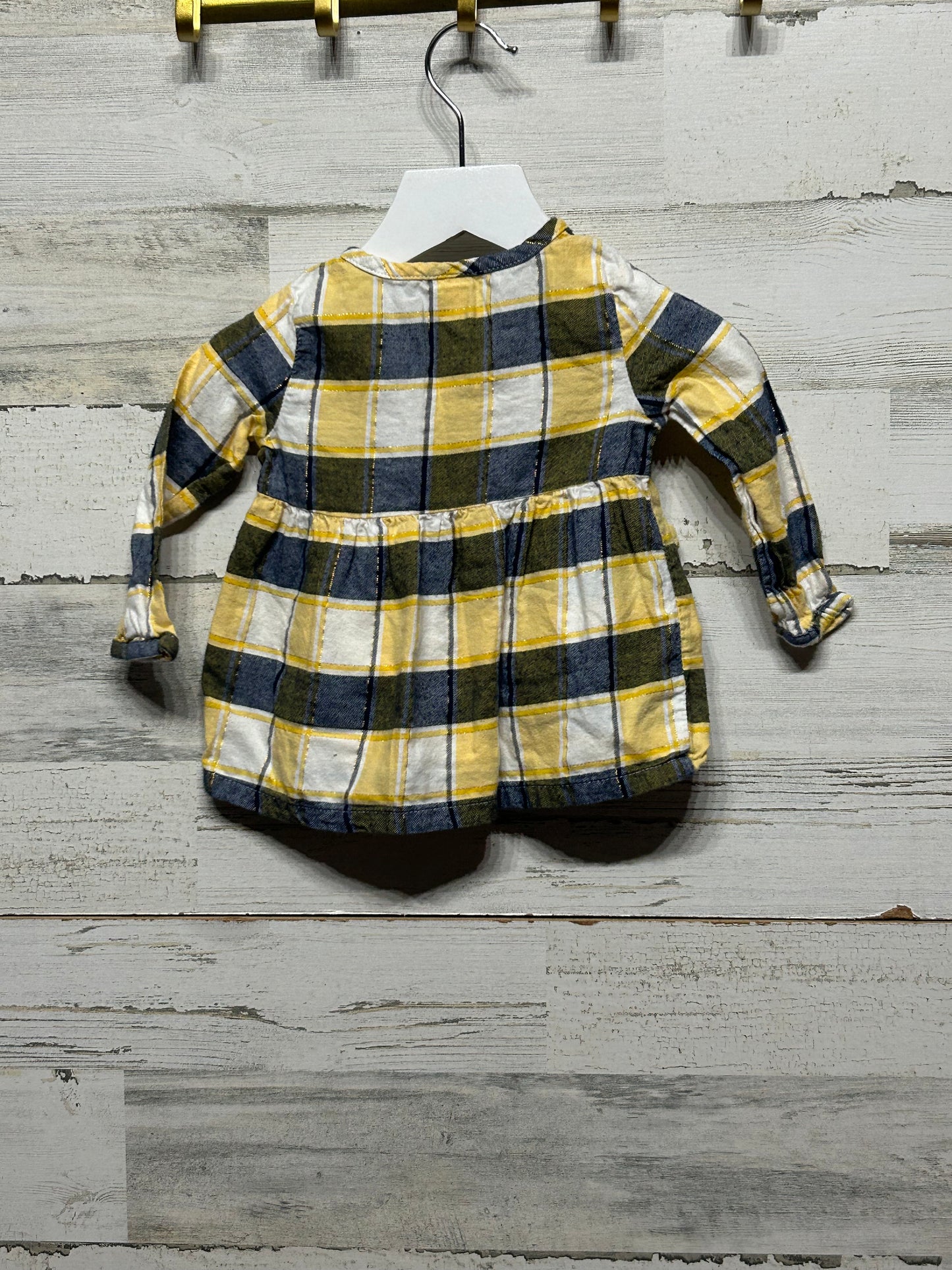 Girls Size 12m Carter's Yellow and Navy Plaid Tunic - Good Used Condition
