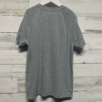 Boys Size 9-10 Abercrombie Grey Tee with Blue Stripes on Shoulders - Good Used Condition