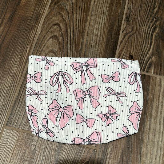 Bow Print Corduroy Makeup Bag - New