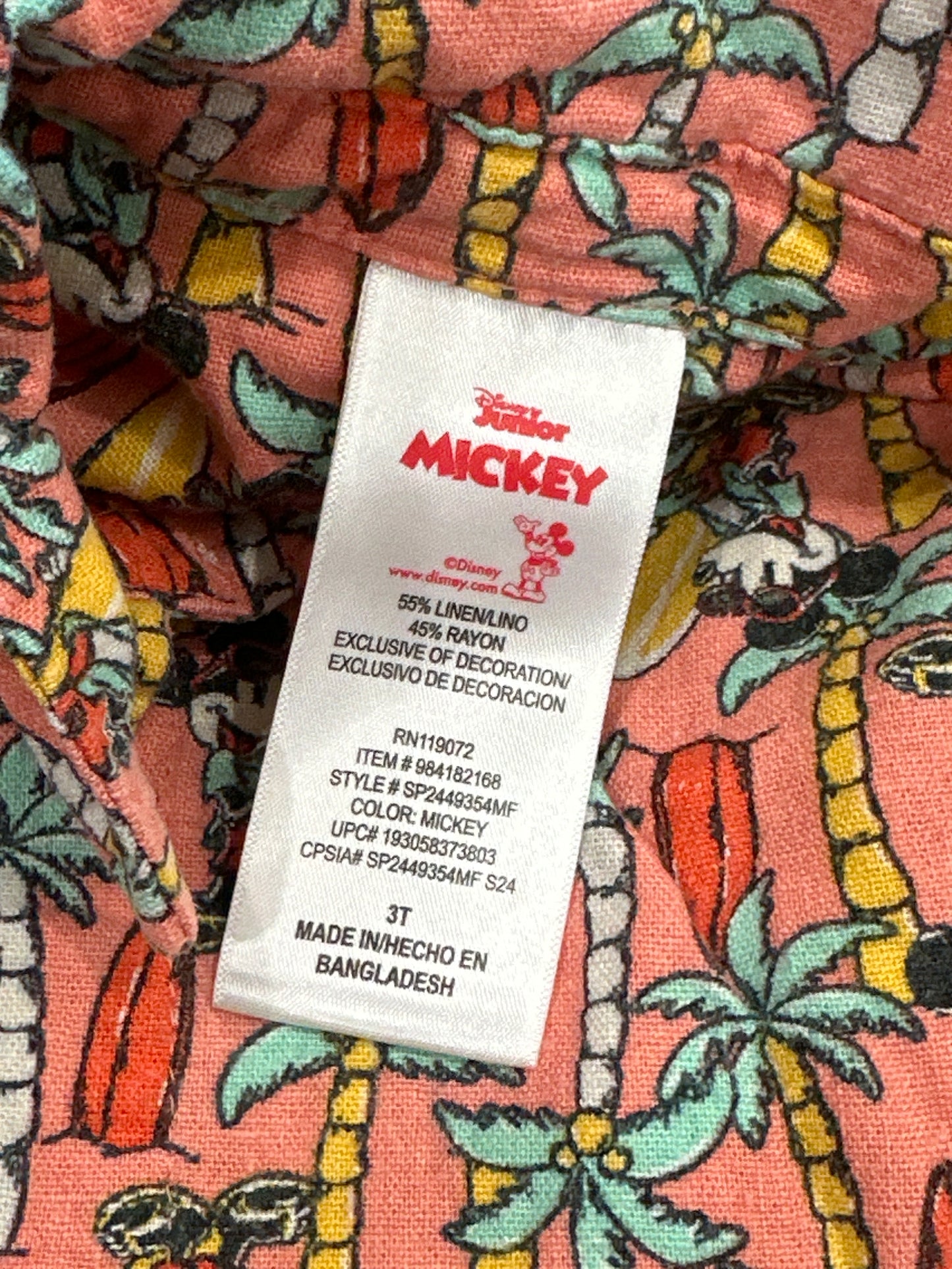 Mickey Disney Junior Vacation Outfit Set Boys 3T VGUC