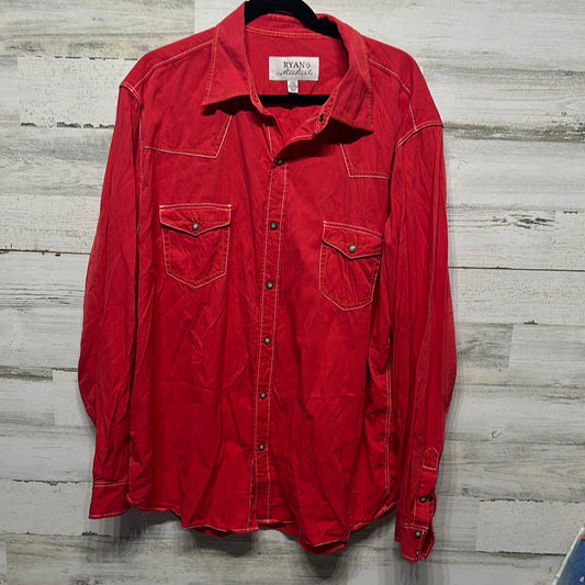 Men's Size XXL Ryan Michael Silk Blend Red Pearl Snap Shirt - Very Good Used Condition