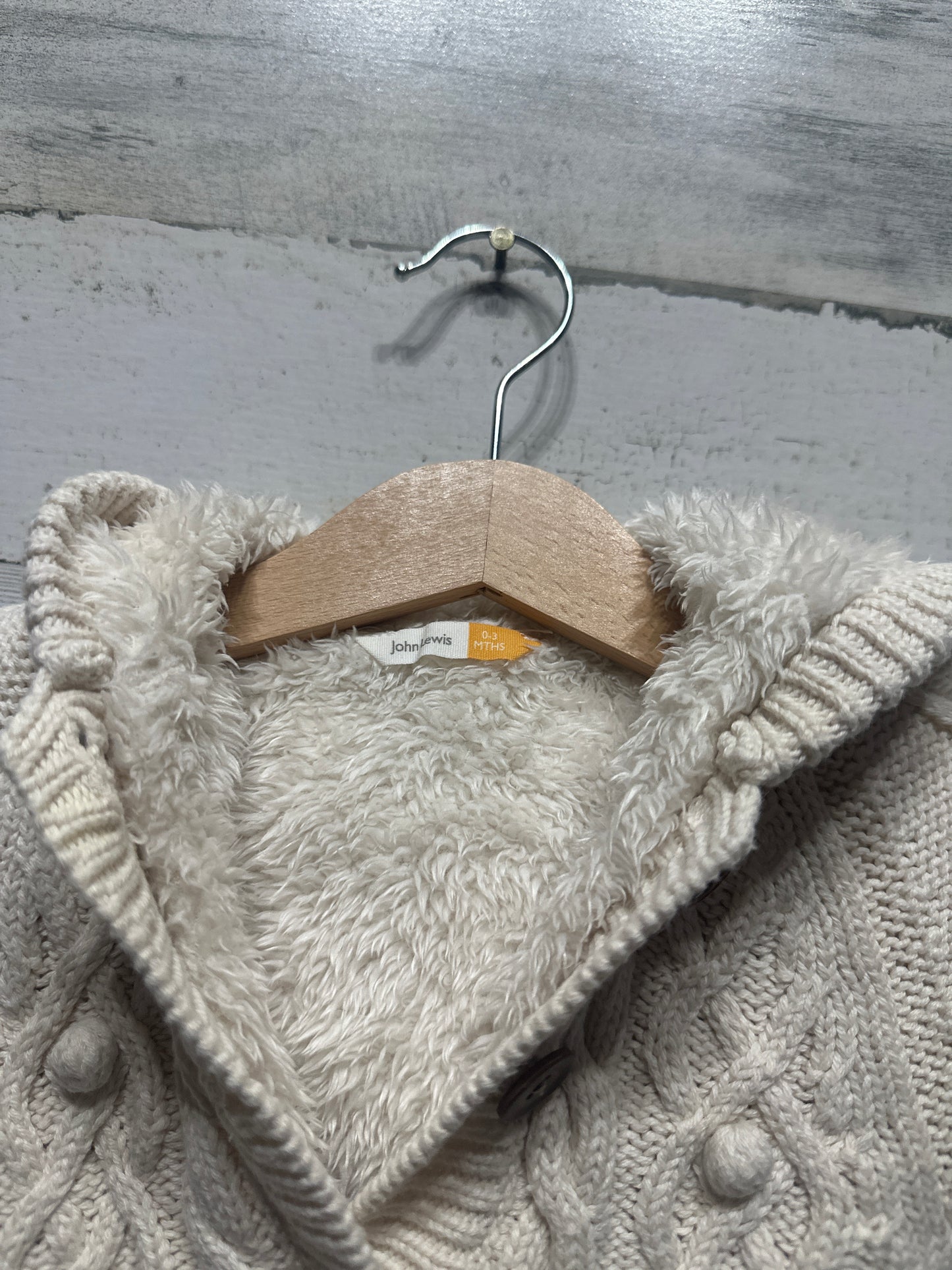 0-3m John Lewis Fleece Lined Hooded Cardigan - Good Used Condition