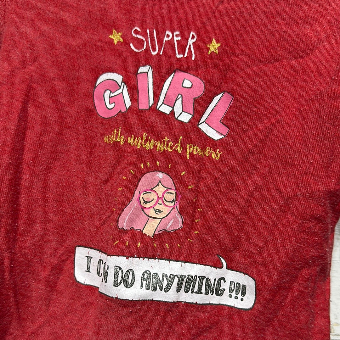Girls Size 18-24m Zara Red Super Girl Long Sleeve Shirt - Play Condition