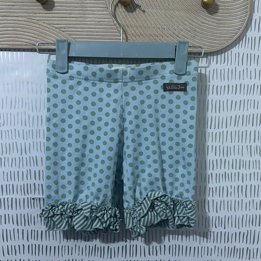 Girls Size 10 Matilda Jane Light Blue/Green Polka Dotted Ruffle Shorties - Good Used Condition