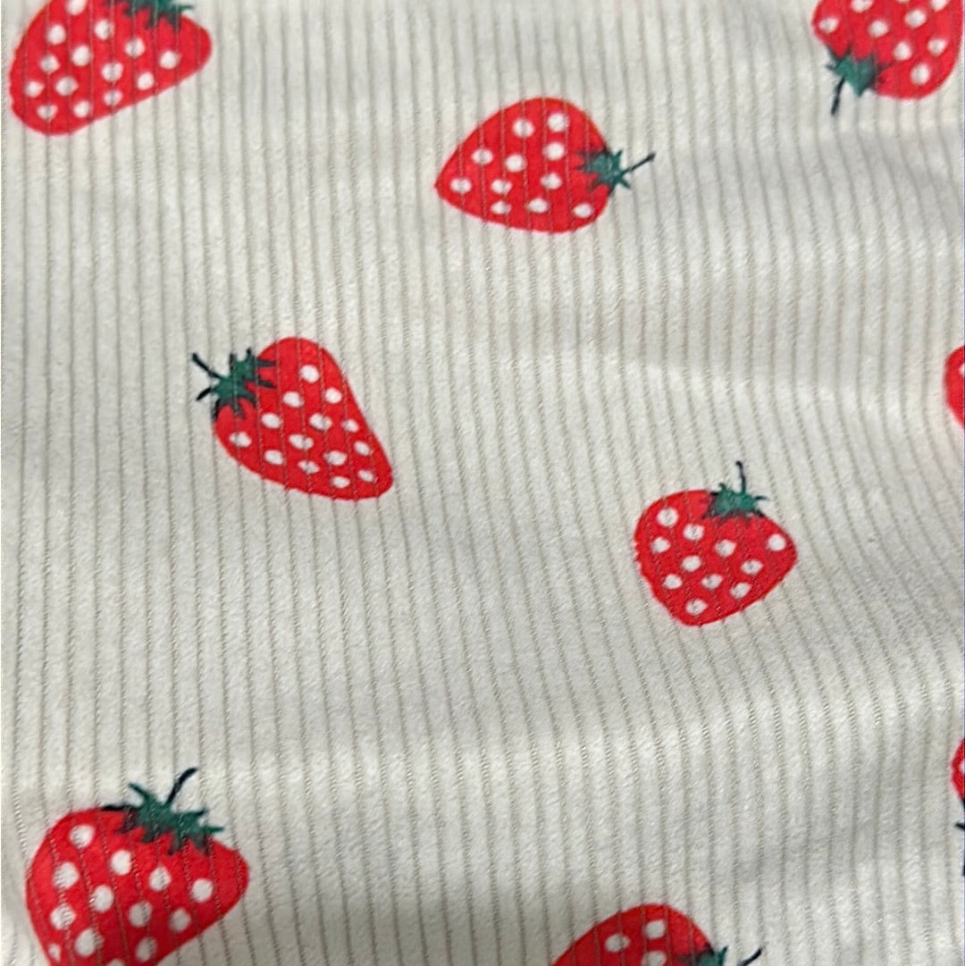 Strawberry Print Corduroy Makeup Bag - New