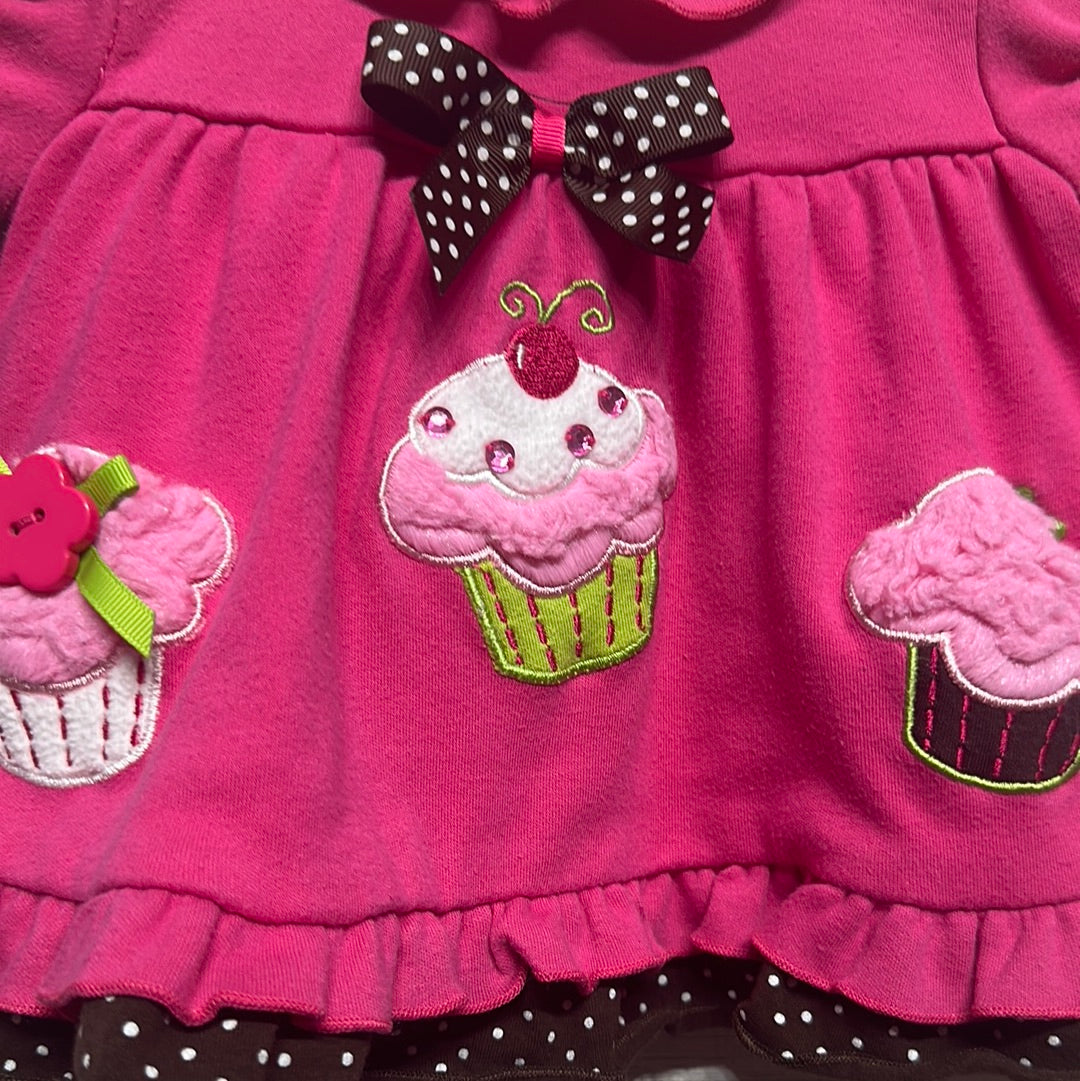 Girls Size 3m Rare Editions Cupcake Applique Dress - Good Used Condition