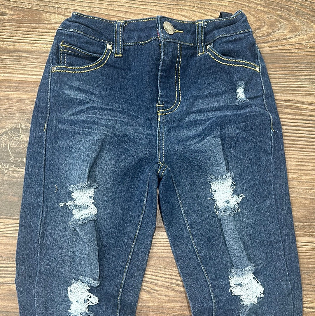Girls Size 12 Pink Latte Adjustable Waist Distressed Jeans - Good Used Condition