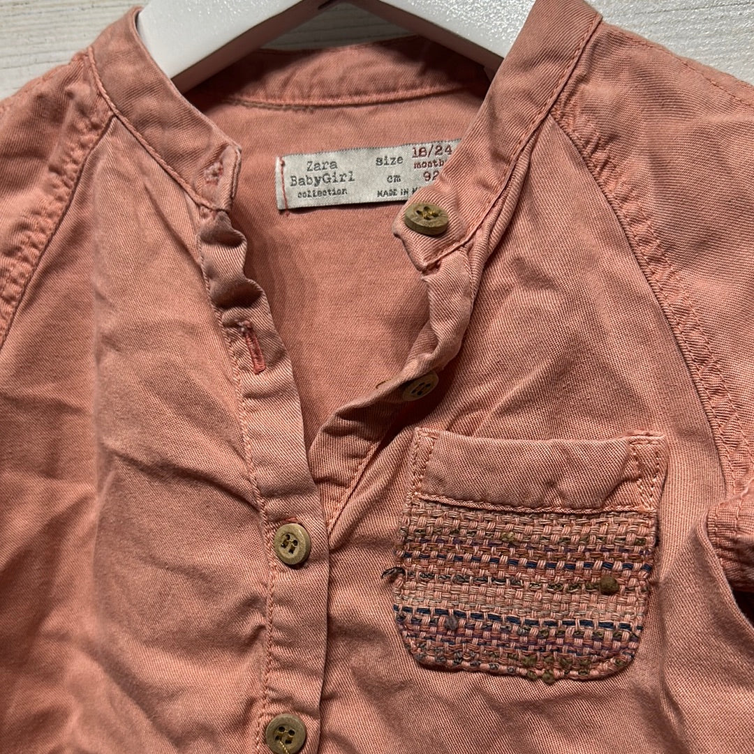 Girls Size 18-24m Zara Coral Pocket Shirt Dress - Good Used Condition