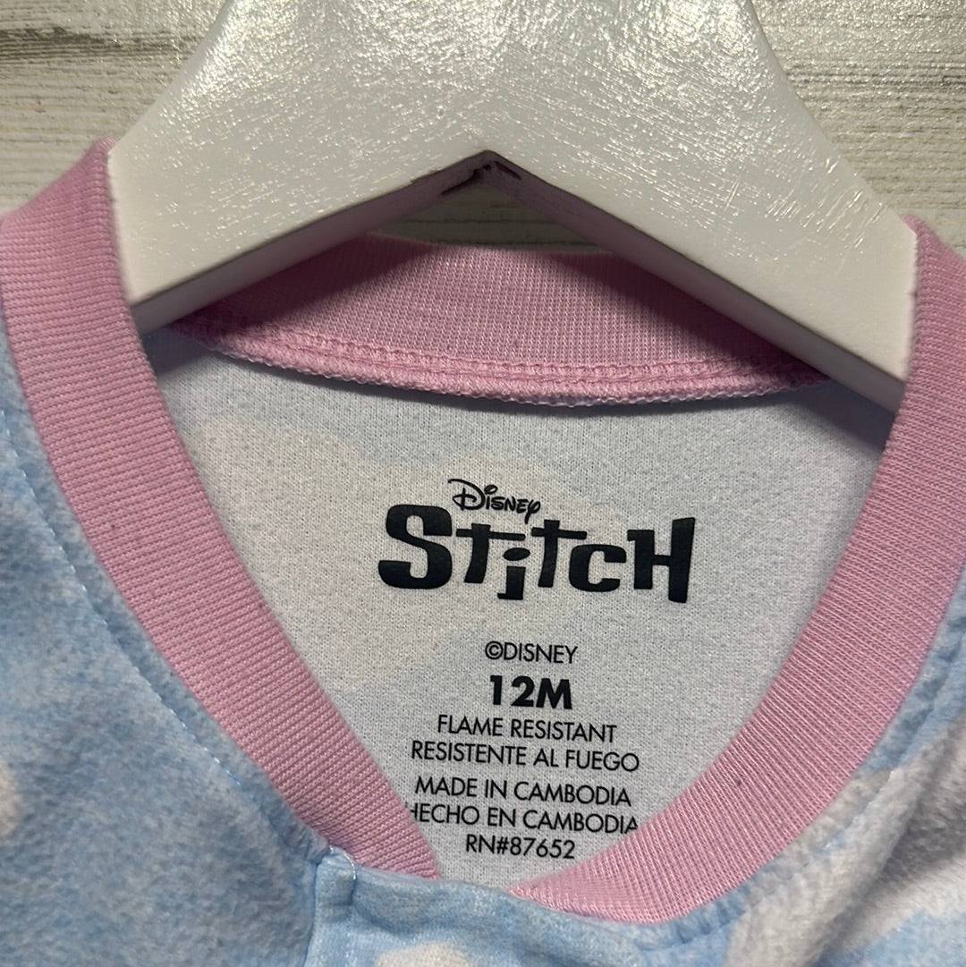 Girls Size 12m Disney Stitch Fleece Footie - Good Used Condition