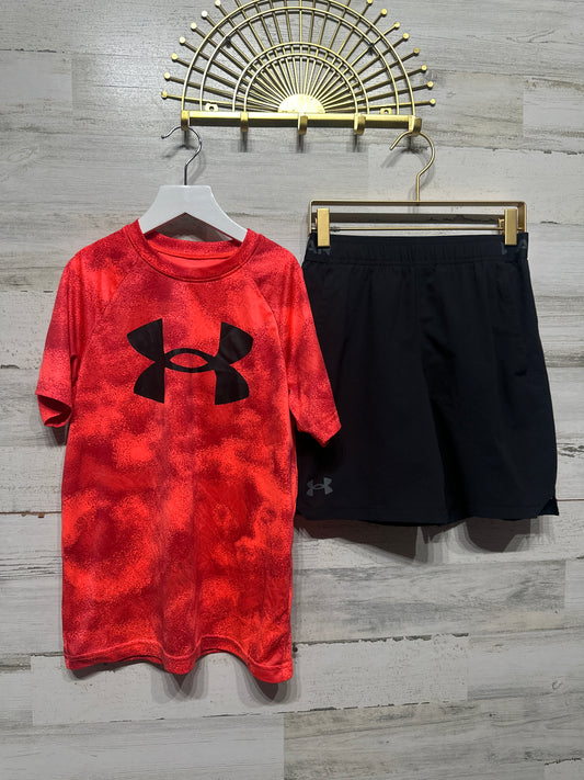 Size Youth Medium (10-12) Under Armour Shirt and Black Drifit Shorts - Very Good Used Condition